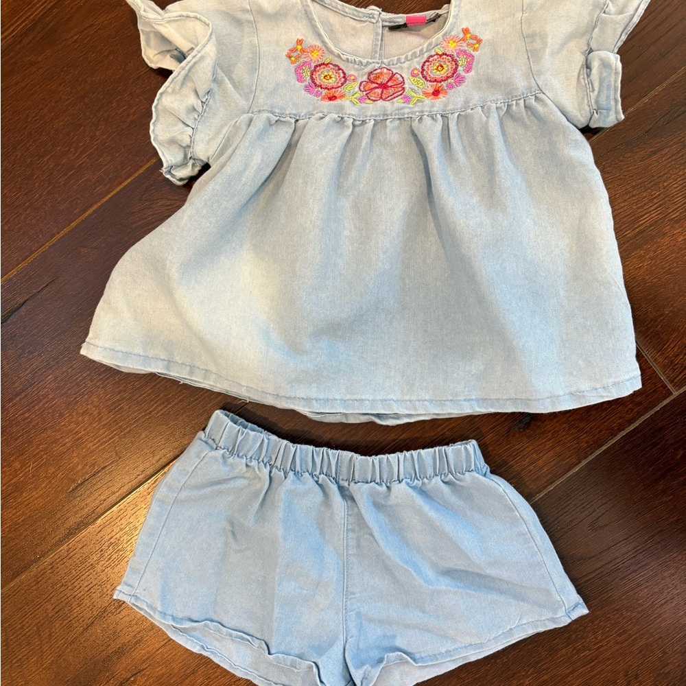 Girls' Embroidered Denim Top and Shorts Set